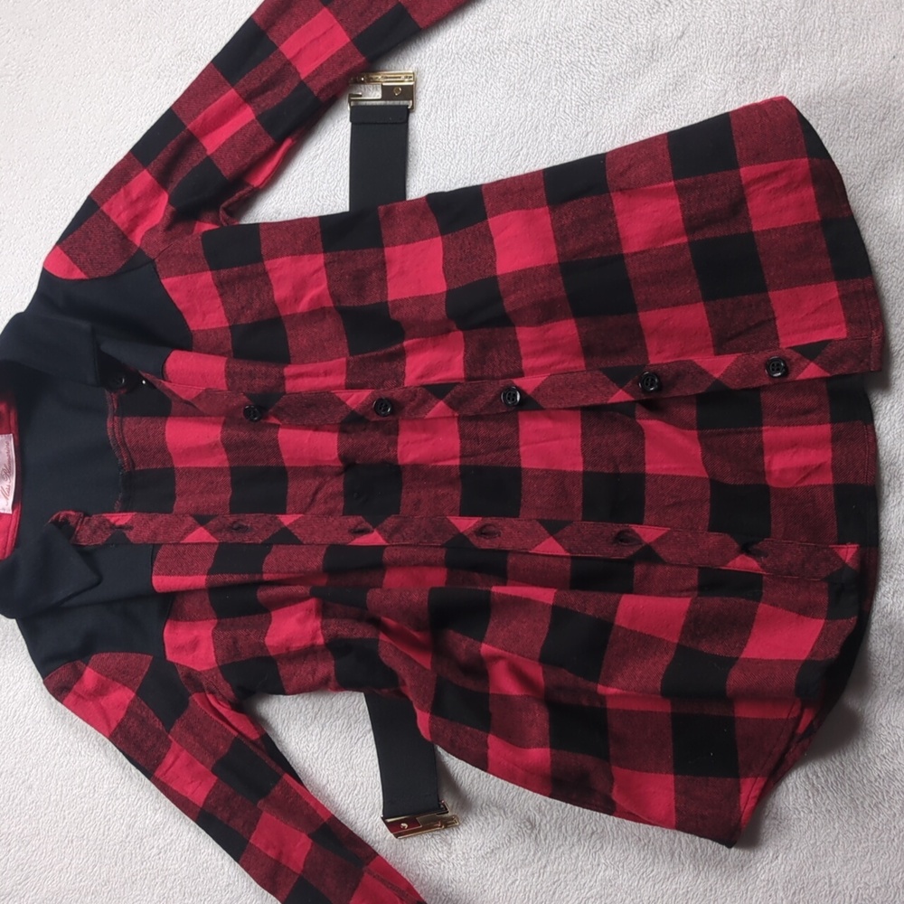 Miss Blumarine Girls Red Buffalo Plaid Amour Tunic Shirt Top Size 6 EU - Picture 7 of 12